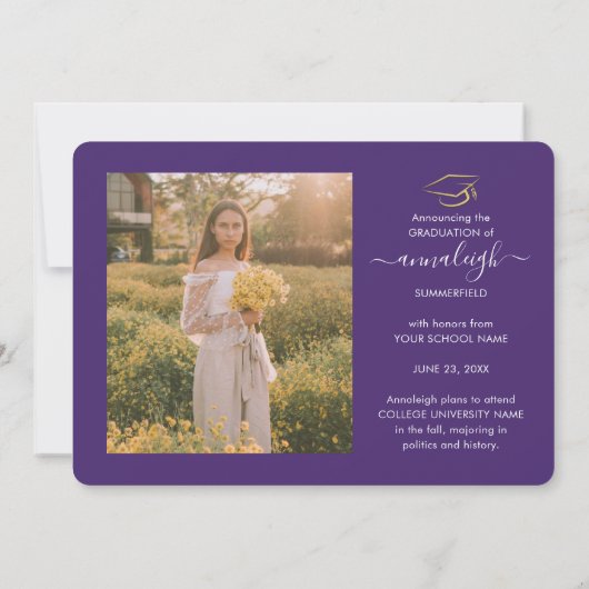 Afstuderen 2025 Fotocollage Script Paarse Goud Aankondiging (Achterkant)