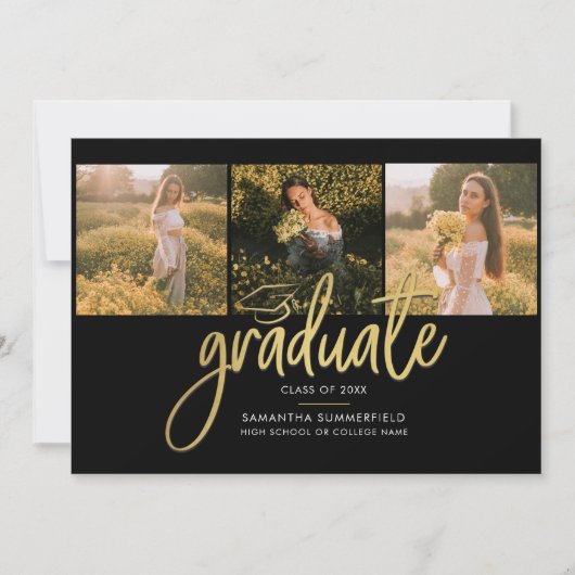 Afstuderen 2025 Fotocollage Script Zwart Goud Aankondiging (Voorkant)