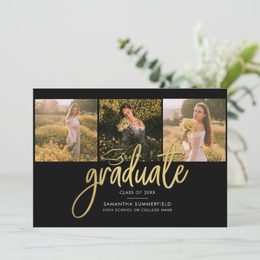 Afstuderen 2025 Fotocollage Script Zwart Goud Aankondiging (Staand voorkant)