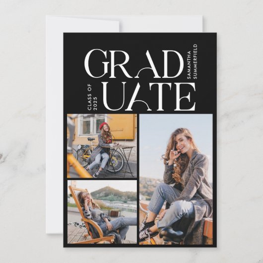 Afstuderen 2025 Fotocollage Zwart Afstuderen Parti Kaart (Voorkant)