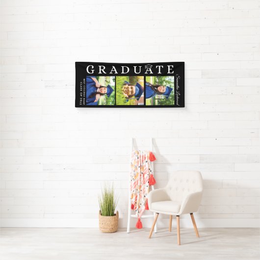 Afstuderen 2025 Fotocollage Zwart-wit Afstudeerder Spandoek (Insitu)