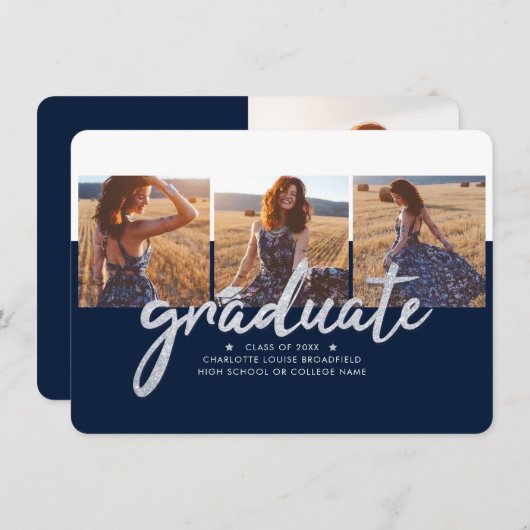 Afstuderen 2025 foto's Navy Blue Aankondiging (Voorkant / Achterkant)