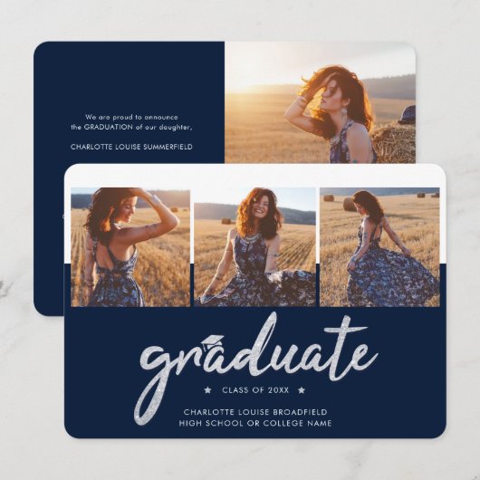 Afstuderen 2025 foto's Navy Blue Aankondiging (Voorkant / Achterkant)