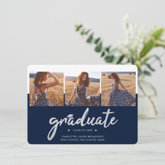 Afstuderen 2025 foto's Navy Blue Aankondiging (Staand voorkant)