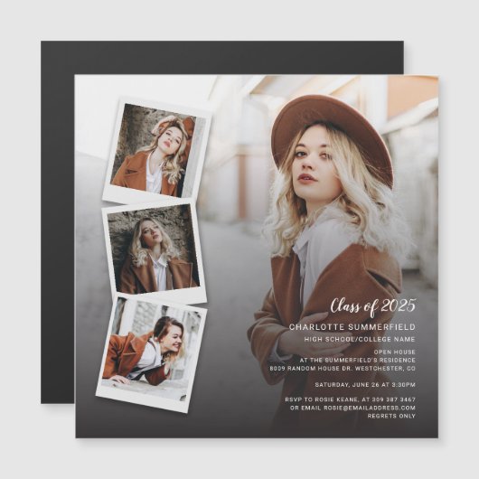 Afstuderen 2025 Foto's Open Huis Party Magnetische Uitnodiging (Voorkant / Achterkant)