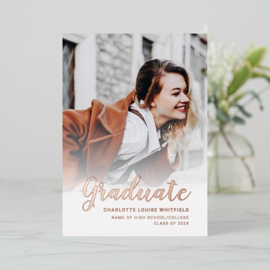 Afstuderen 2025 Foto's Roos Gold Folie Aankondigin Folie Uitnodiging (Staand Voorkant)