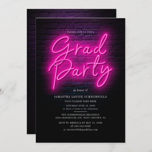 Afstuderen 2025 Foto's Roze Neon Afstuderen Partij Kaart