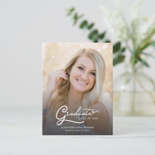 Afstuderen 2025-fotoscript aankondigingskaart (Staand voorkant)