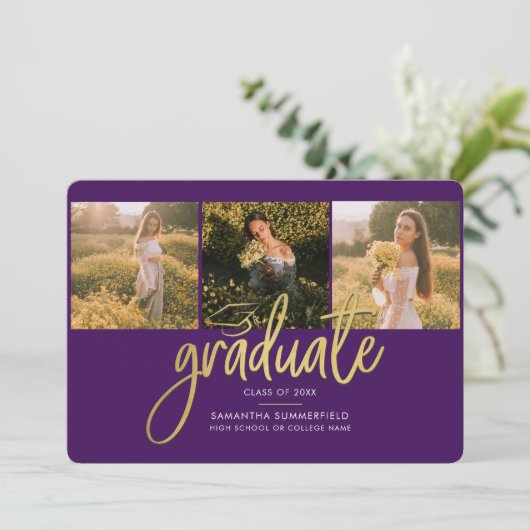 Afstuderen 2025 Fotoscript Paarse Afstudeerder Par Aankondiging (Staand voorkant)