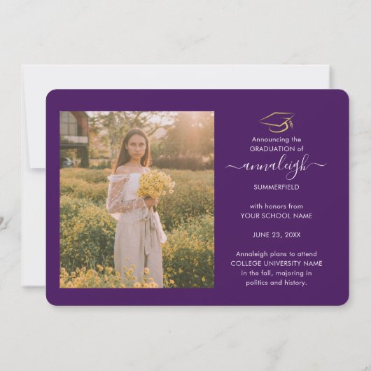 Afstuderen 2025 Fotoscript Paarse Afstudeerder Par Aankondiging (Achterkant)