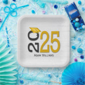 Afstuderen 2025 Goud en Zwart op Hout Papieren Bordje (Feest)