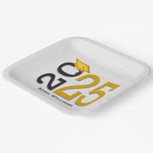 Afstuderen 2025 Goud en Zwart op Hout Papieren Bordje (Gebogen)