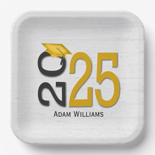 Afstuderen 2025 Goud en Zwart op Hout Papieren Bordje (Voorkant)