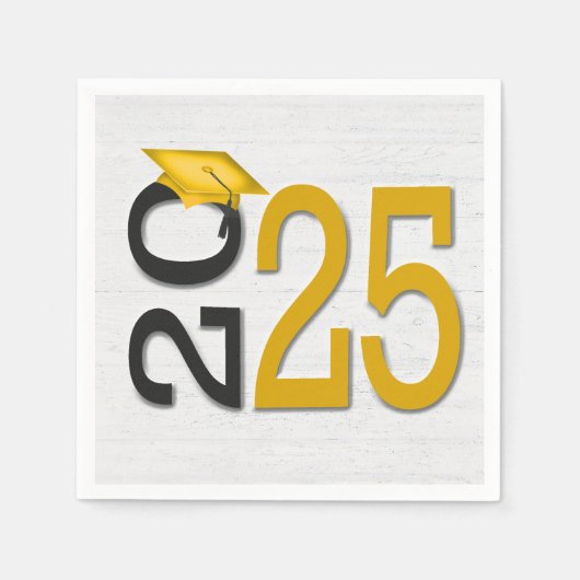 Afstuderen 2025 Goud en Zwart op Hout Servet (Voorkant)