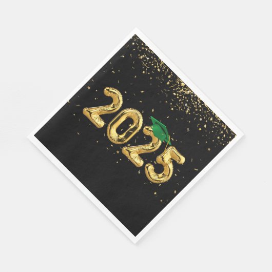 Afstuderen 2025 Goudballonnen en Groen Pet Servet (Hoek)