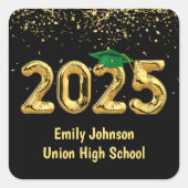 Afstuderen 2025 Goudballonnen en Groen Pet Vierkante Sticker (Voorkant)
