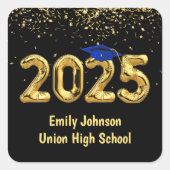 Afstuderen 2025 gouden ballonnen en blauw Pet Vierkante Sticker (Voorkant)