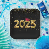 Afstuderen 2025 gouden ballonnen en rood Pet Papieren Bordje (Feest)