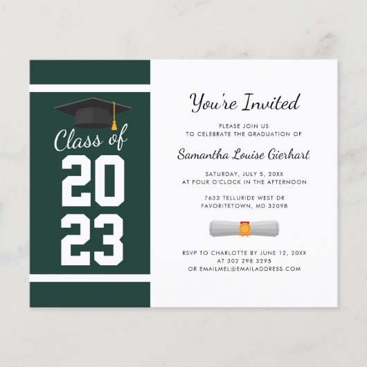 Afstuderen 2025 Green White Party Uitnodiging (Voorkant)