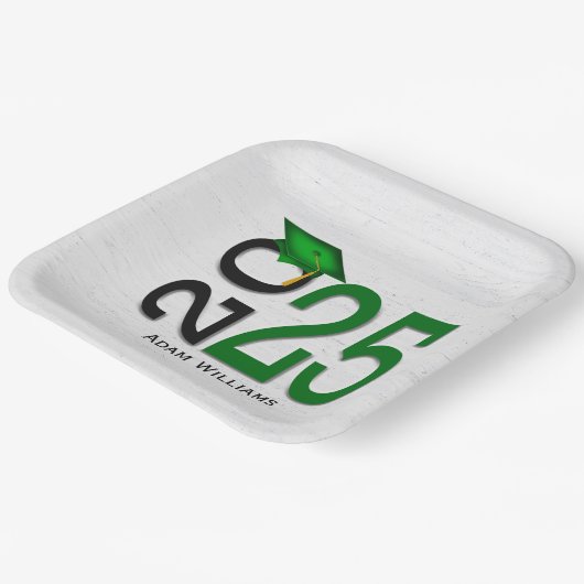 Afstuderen 2025 Groen en zwart op hout Papieren Bordje (Gebogen)