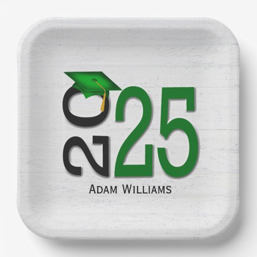 Afstuderen 2025 Groen en zwart op hout Papieren Bordje (Voorkant)