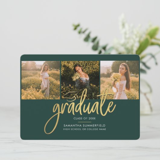 Afstuderen 2025 Groene Foto Collage Script Afstude Aankondiging (Staand voorkant)
