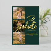 Afstuderen 2025 Groene Foto Gold Folie Aankondigin Folie Uitnodiging (Staand Voorkant)