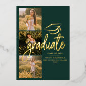 Afstuderen 2025 Groene Foto Gold Folie Aankondigin Uitnodiging (Voorkant)