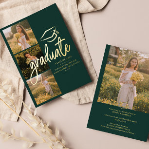 Afstuderen 2025 Groene Foto Gold Folie Aankondigin Uitnodiging