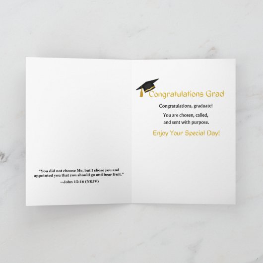 Afstuderen 2025 (Johannes 15:16) Wit/Zwart/Goud Kaart (Binnen)
