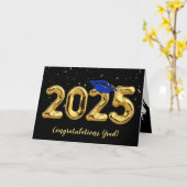 Afstuderen 2025 met blauw Pet en Confetti Kaart (Gele Bloem)