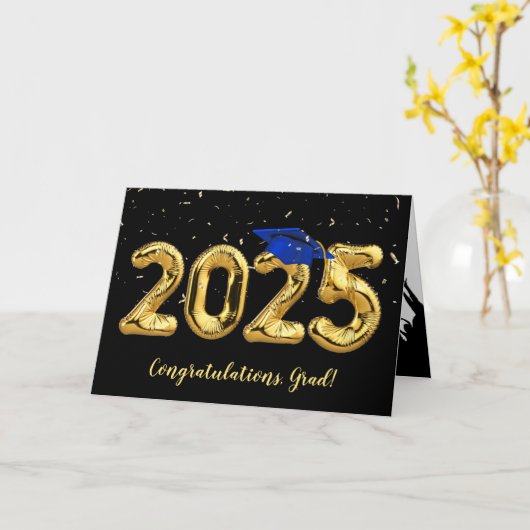Afstuderen 2025 met blauw Pet en Confetti Kaart (Gele Bloem)