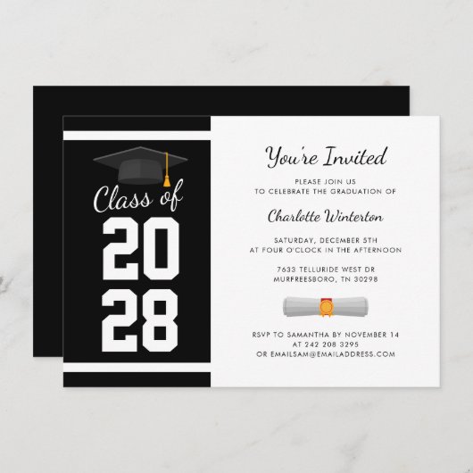 Afstuderen 2025 Modern Zwart Wit Afstudeerder Part Kaart (Voorkant / Achterkant)