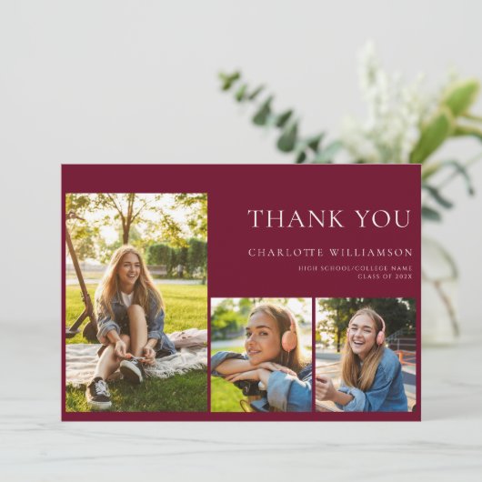 Afstuderen 2025 Moderne Bourgogne Foto's Bedankkaart (Staand voorkant)