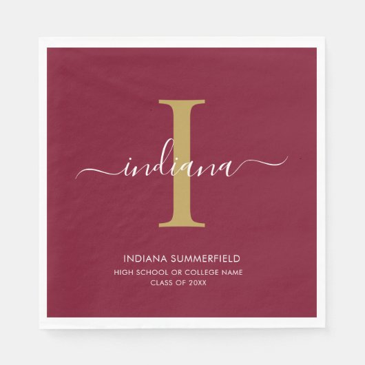 Afstuderen 2025 Monogram Script Bourgondië Partij Servet (Voorkant)