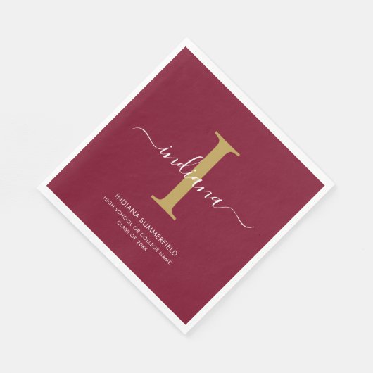 Afstuderen 2025 Monogram Script Bourgondië Partij Servet (Hoek)