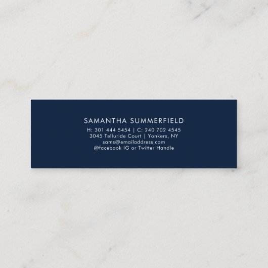 Afstuderen 2025 Naam Modern Script Navy Blue Kaart Mini Visitekaartje (Achterkant)