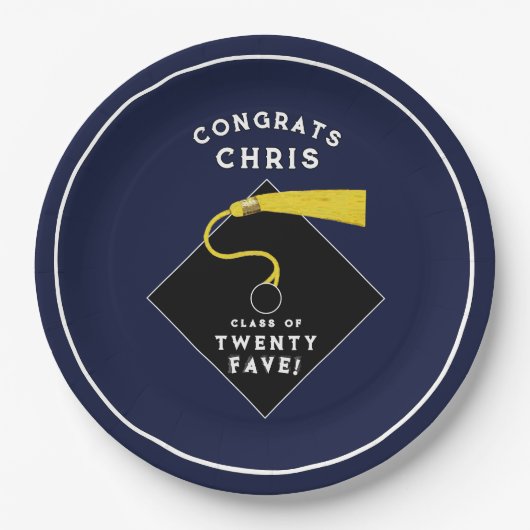 Afstuderen 2025 Navy Blauw Papieren Bordje (Voorkant)