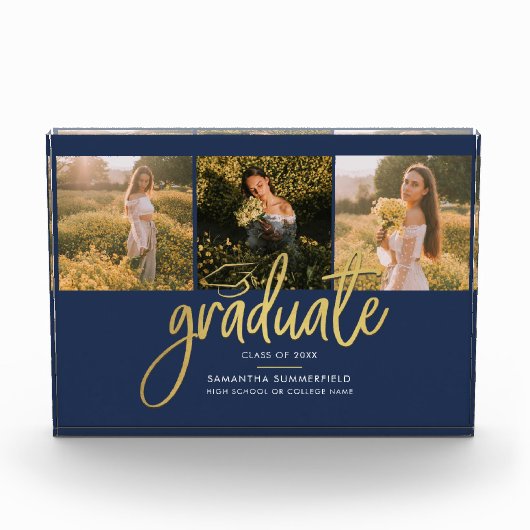 Afstuderen 2025 Navy Blue Afstudeerder Keepsake Fotoblokken (Voorkant)