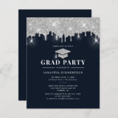 Afstuderen 2025 Navy Blue Afstudeerder Party Invit (Voorkant / Achterkant)