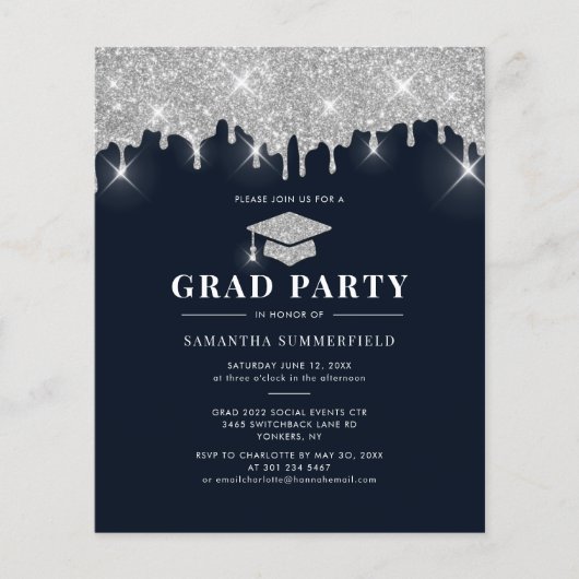 Afstuderen 2025 Navy Blue Afstudeerder Party Invit (Voorkant)