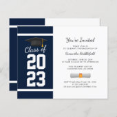 Afstuderen 2025 Navy Blue Afstudeerder Party Invit (Voorkant / Achterkant)