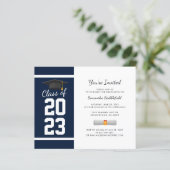 Afstuderen 2025 Navy Blue Afstudeerder Party Invit (Staand voorkant)