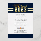 Afstuderen 2025 Navy Blue College Afstudeerder Par Folie Uitnodiging (Voorkant)