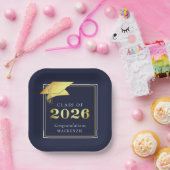 Afstuderen 2025 Navy Blue Faux Metallic Gold Papieren Bordje (Feest)