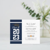 Afstuderen 2025 Navy Blue Modern Party Invitation (Staand voorkant)