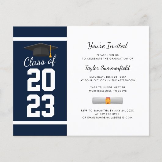 Afstuderen 2025 Navy Blue Modern Party Invitation (Voorkant)