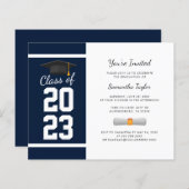 Afstuderen 2025 Navy Blue Party Invitation (Voorkant / Achterkant)