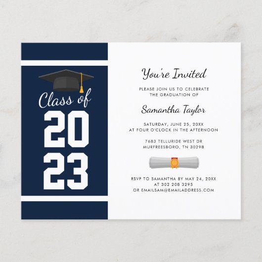 Afstuderen 2025 Navy Blue Party Invitation (Voorkant)