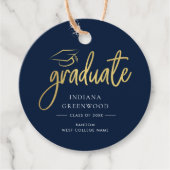 Afstuderen 2025 Navy Blue Script Custom Bedankjes Labels (Voorkant)